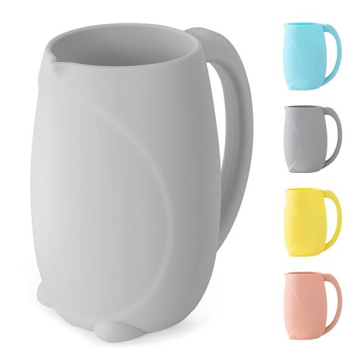 Baby Bath Rinse Cup - Children's Shampoo and Body Wash Rinse Cup with Easy Grip Handle for Rinsing Baby Shampoo and Soap - Food Grade Silicone - Penguin (Grey)