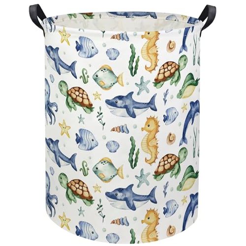 TIBAOLOVER Ocean Kids Laundry Basket Baby Hamper Sea World Toy Storage Bin for Boys Room Decor Baby Nursery Hamper Gift Baskets for Bedroom Bathroom(Ocean)