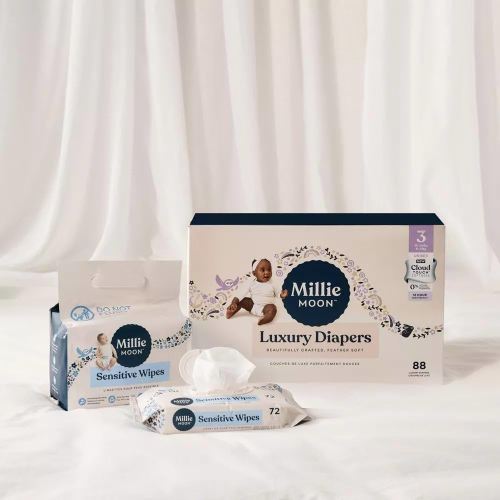 Millie Moon Luxury Diapers, Size 3, 88 Count, Sensitive Wipes, 216 Count