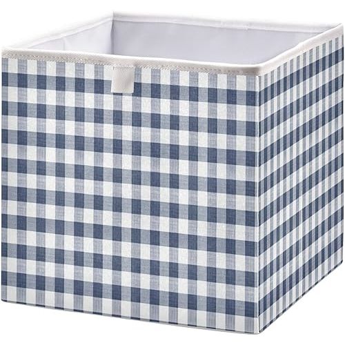 Kigai Blue White Gingham Storage Cubes for Organizing 11x11 inch Foldable Fabric Storage Bin Closet Oagnizer Toy Box Holiday Decorative Basket for Nursery Bedroom Office