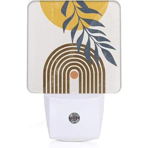 Boho Sun Leaves Night Light,Plug in Night Light, Dusk to Dawn Sensor Nightlights for Stairway/Hallway/Kitchen/Bedroom/Bathroom 0.5W