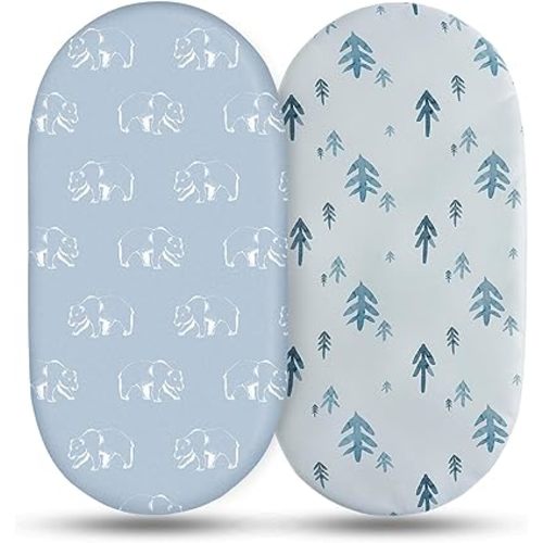 Bassinet Sheets, Bassinet Sheets for Baby Boy, Bassinet Sheet Neutral, Fit for Rectangle, Round, Oval, Hourglass Bassinet Mattress, Flexible for Different Bassinet Pad/Mattress, 2 Pack