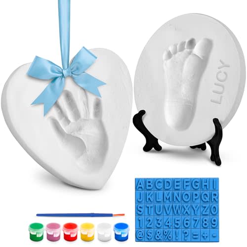 Baby Handprint Ornament Making Kit with Paint Set, Easel & Ribbons, Makes 2 | Easy-to-use air-dry clay kit - makes 2 handprint or footprint keepsakes, grandparents & holidays