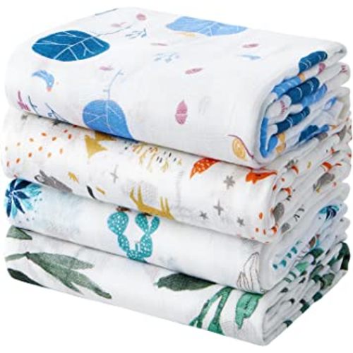 SYNPOS Newborn Baby Muslin Swaddle Blanket Swaddle Wrap Soft Swaddle Blankets for Boys and Girls Neutral Receiving Blanket Swaddling are Unisex,Registry & Gift 4 Pack 47 x 47 inches
