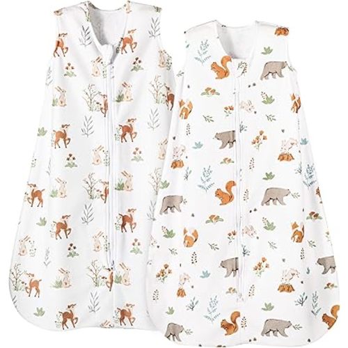 PHF Warm Micro-Fleece Baby Sleep Sack 0-6 Months, Soft Baby Wearable Blanket, 2-Way Zipper Sleeping Bags, 2 Pack Comfy Toddler Sleeping Sack for Boys, Small Size, Woodland & Animal