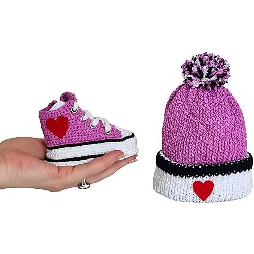 Crochet Lilac Baby Booties and Beanie Set, Soft Cotton Newborn Shoes and Knit Hat, Gender Neutral Baby Gift – Personalized Baby Shower Gifts
