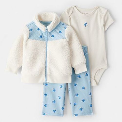 Baby Girl Carter's 3-pc. Floral Fleece Jacket, Bodysuit & Pant Set