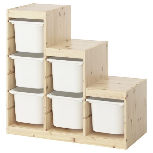 TROFAST Storage combination with boxes - light white stained pine/white 37x17 3/8x35 7/8 "