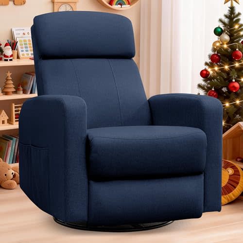 Korser Power Swivel Recliner Chairs for Adults, Electric Glider Rocking Chair Nursery, Glider Recliner Nursery Chair with Classified Side Pocket, Nursery Rocking Chairs with USB and Type-C Ports