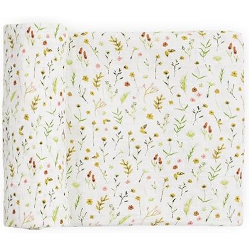 Little Unicorn 100% Certified Natural Organic Cotton Muslin Swaddle Blanket (Floral Field)