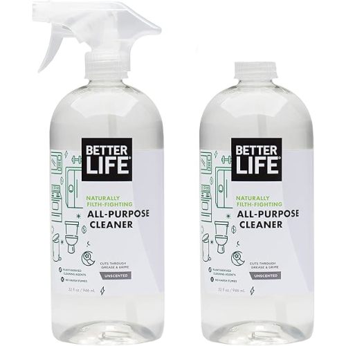 Better Life All Purpose Cleaner - Multipurpose Home and Kitchen Cleaning Spray for Glass, Countertops, Appliances, Upholstery & More - Multi-surface Spray Cleaner - 32oz (Pack of 2) Unscented
