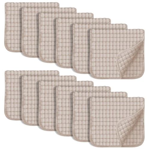 SWEET DOLPHIN 12 Pack Muslin Burp Cloths Large 100% Cotton Hand Washcloths for Baby - Baby Essentials Extra Absorbent and Soft Boys & Girls Milk Spit Up Rags for Newborn Registry - Brown, 20" X10"