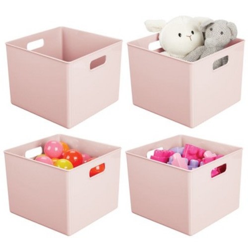 mDesign Storage Organizer for Cube Furniture Units, 10" Square, 4 Pack, Color: Light pink