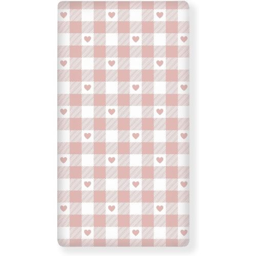 Pink and White Buffalo Plaid Fitted Crib Sheet for Girls Heart Checkered Baby Sheet for Standard Crib and Toddler Gingham Nursery Bed Mattress Sheets 28"x52"