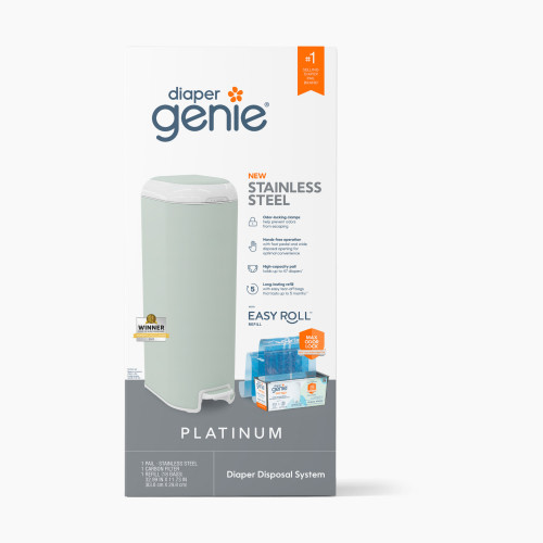 Diaper Genie Platinum Stainless Steel Diaper Pail with Easy Roll Refill Bags - Sage Green, Unscented