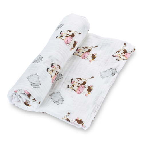 LollyBanks Cow Prints Baby Muslin Swaddle Blanket- 100% Muslin Cotton, 47"x47", 1 Pack