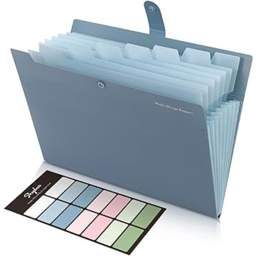 SKYDUE Expanding File Organizer with 8 Pockets, Accordion File Folders with Labels, Portable Document Paper Bill Receipt Organizer, Home College School Office Supplies, Letter Size, Blue