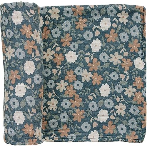 Mebie Baby Midnight Floral Muslin Swaddle, Modern and Neutral Swaddle Blanket for Baby Girl or Boy, Soft Baby Blankets, Newborn Swaddle Blanket, 0-3 Month, Comfy Wrap, Baby Essentials & Gifts