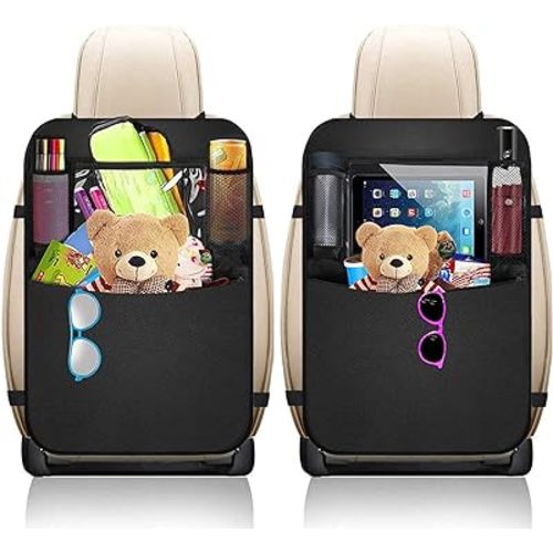 Premium Backseat Organizer for Kids 2 Pack, Heavy Duty Waterproof and Stain Resistant Kick Mats Back Seat Protector, Durable Backseat Car Organizer with Tablet Holder+Storage