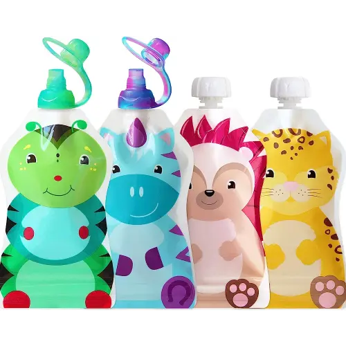 ChooMee Reusable Baby Food Pouch Starter Set, SnakPack | 4 CT, 5 oz | Includes SoftSip Pouch Tops, 2CT, Green Purple