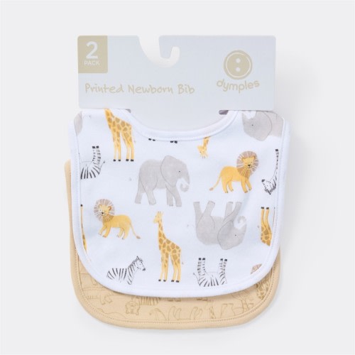 Dymples Baby Safari Print Newborn Bib 2 Pack - White &amp; Brown - Size One Size