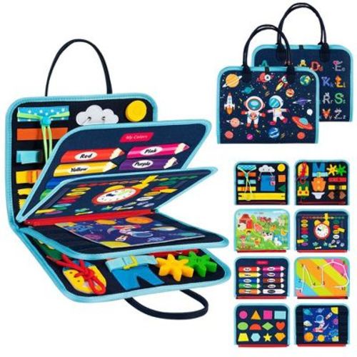 MOVSSOU Busy Board 8 in 1 Busy Book Montessori Toys for Toddler Sensory Toys Developing Sensory Board Travel Toys