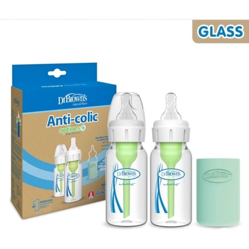 Dr. Brown’s Natural Flow® Anti-Colic Options+™ Narrow Glass Baby Bottle with Silicone Sleeve, 2-Pack