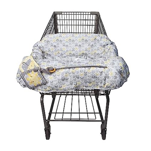 Boppy Shopping Cart and High Chair Cover, Sunshine Yellow and Gray Chevron with Changeable SlideLine Sun Book Toy, Plush Comfort with 2-point Safety Belt, Wipeable and Machine Washable, 6-48 Months