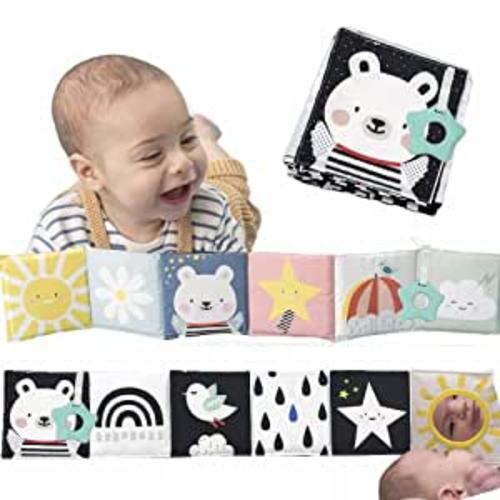 Baby Steps Angel Bear Black White Colorful High Contrast Baby Soft Cloth Book, Tummy Time Toys