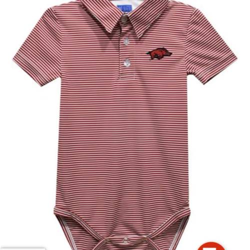 Arkansas Razorbacks Baby RED Pencil Stripe Polo Romper