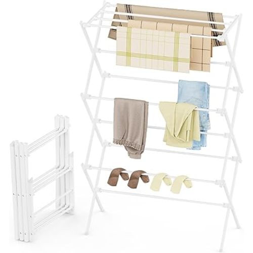 Drying Rack Clothing, 3-Tier Clothes Drying Rack Foldable, Antirust Laundry Drying Rack Collapsible Use for Indoor & Outdoor, 11.8" D x 34.6" W x 35.4" H, White