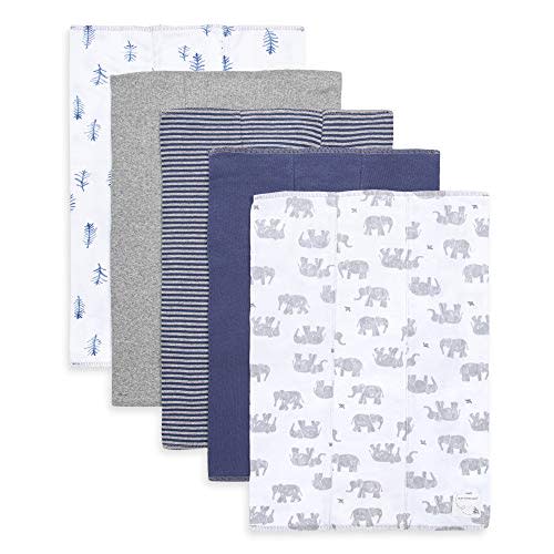 Burts Bees Baby Infant Burp Cloths, 100% Organic Cotton Extra Absorbent Soft Fabric Drool Cloths, 5-Pack Newborn Must-Have Essential Large Burping Cloths, One Size 17 x 11.75 Inches