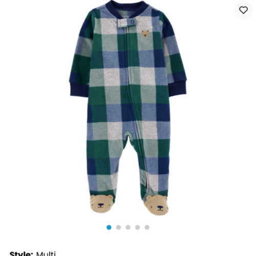 Baby Plaid Bear Fleece Zip-Up Footie Sleep & Play Pajamas