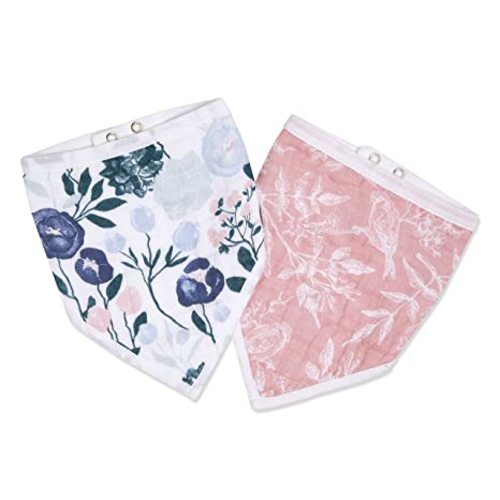 aden + anais essentials Bandana Baby Bib, 100% Cotton Muslin, 3 Layer Burp Cloth, Super Soft & Absorbent for Infants, Newborns and Toddlers, Adjustable with Snaps, 2 Pack, Flowers Bloom