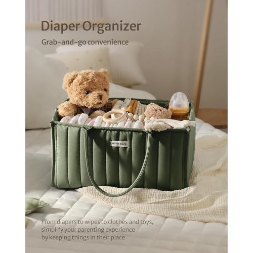 Blissful Diary Baby Diaper Caddy Organizer, Stylish Storage Basket for Newborn Essentials and Diaper Station, Gift for Baby Shower and Registry Must-Have, Deep Green