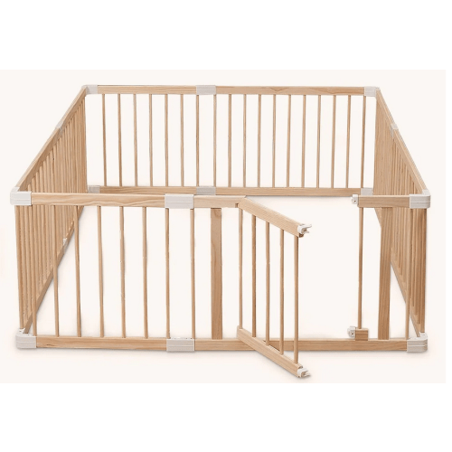 HARPPA Wooden Baby Gate Playpen | Non-Toxic Foldable DIY Adjustable Play Yard for Infants & Toddlers – Natural Finish Baby Fence for Small & Large Spaces