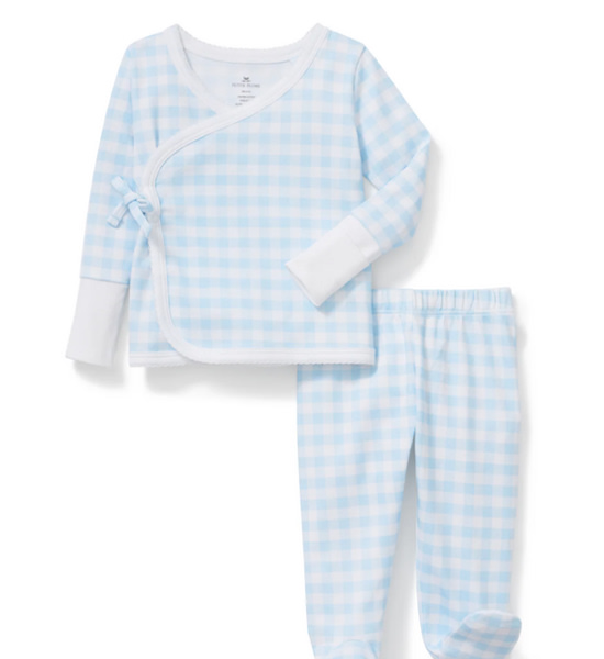 Baby Pima Wrap Set in Light Blue Gingham