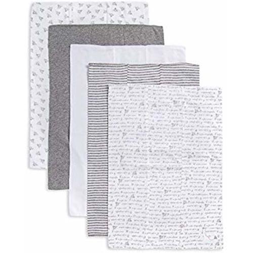 Burt's Bees Baby - 5 Pack of Burp Cloths, 100% Organic Cotton (1 Cloud, 1 Solid Color, 1 Honey Bee Print, 1 Stripe, 1 Alphabet Bee Print, Heather Grey) - 5-Pack - Heather Grey Prints