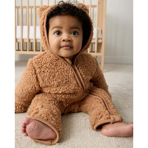 Chestnut Brown Sherpa Baby Romper | Little Sleepies