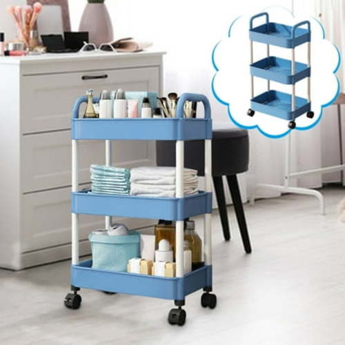 BOBOMOTI 3-Tier Rolling Storage Cart Shelves Rolling Utility Cart with Wheels Mobile Shelving Unit Utility Rolling Cart for Bathroom Laundry Living Room