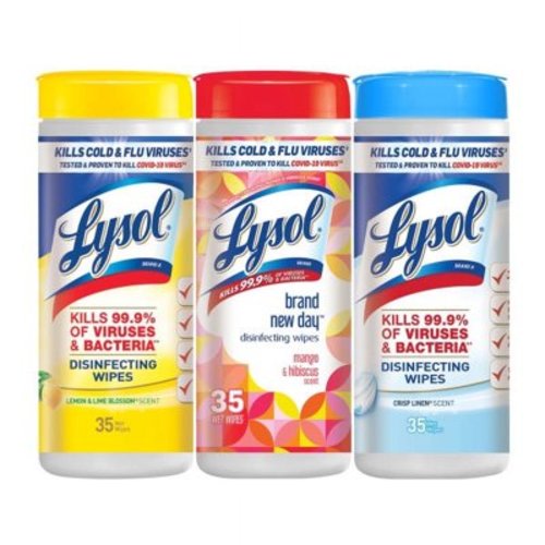 Lysol® Disinfecting Wipes 3x35 - 1 Lemon ,1 Brand New Day Mango & Hibiscus,1 Crisp Linen - 2 Packs (6 Count Total)