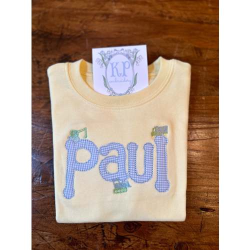 Boys Applique Construction Name Short Sleeve Tshirt