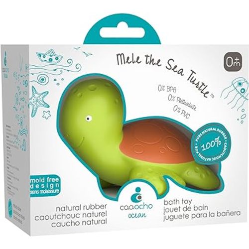 caaocho Pure Natural Rubber Bath Toy - Mele The Sea Turtle Baby Toy - Hole Free Bath Toys, BPA Free Bath Toys for Infants, Without Holes Sealed Natural Rubber Baby Toy