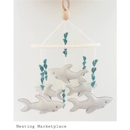 Baby Crib Mobile- Sharks Mobile- Gray ans navy blue Sharks-custom Made Mobile - Sharks nursery decor