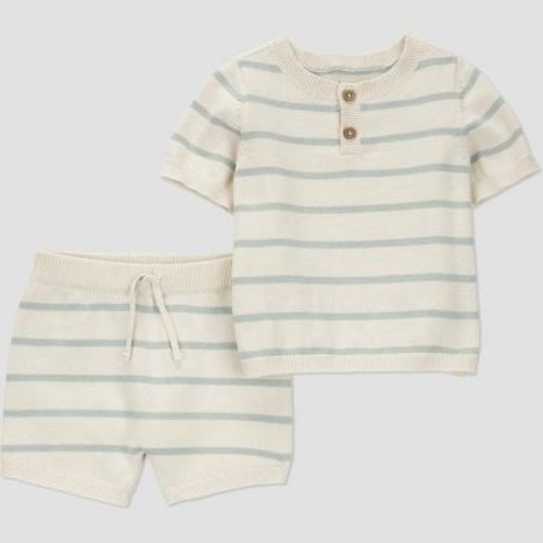 Carter's Just One You®️ Baby Boys' Striped Short Sleeve Top & Bottom Set - Green Newborn