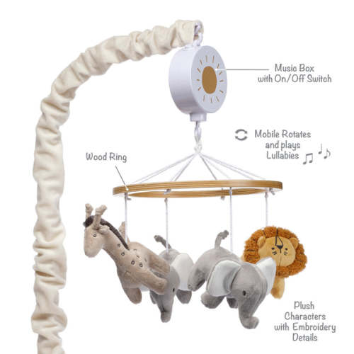 Jungle Adventure Elephant/Lion Musical Baby Crib Mobile Soother Toy – Lambs & Ivy