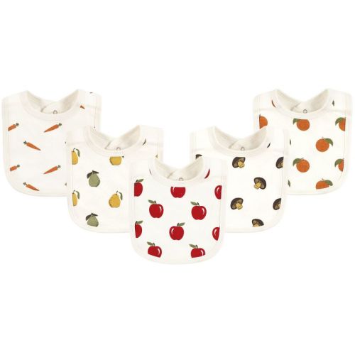 Touched By Nature Unisex Baby Organic Cotton Bibs, Fruits And Veggies, One Size