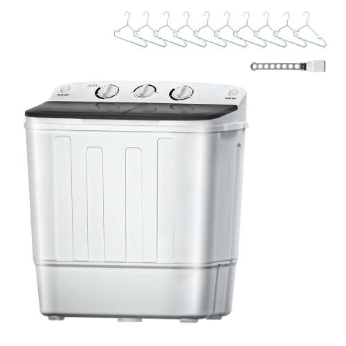 Dimedeal Portable Washing Machine, 18lbs Capacity Electric Mini Washer and Dryer Combo Twin Tub with Gravity Drain, Dryer Rack & Hangers