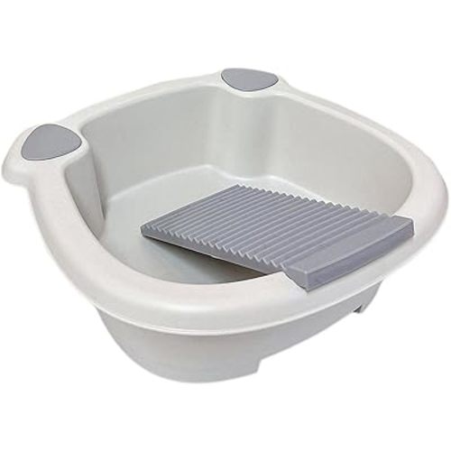 Laundry Wash Basin with Washboard, Washing Clothes Bucket Hand Wash Board Basin for Laundry Japanese Laundry Tub for T Shirt, Underwear, Gray