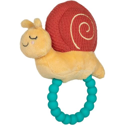 Mary Meyer Soft Baby Rattle with Soothing Teether Ring, 6-Inches, Skippy Snail